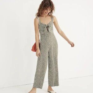 Madewell Olive Green Cutout Jumpsuit in Mini Daisy, Size 14
